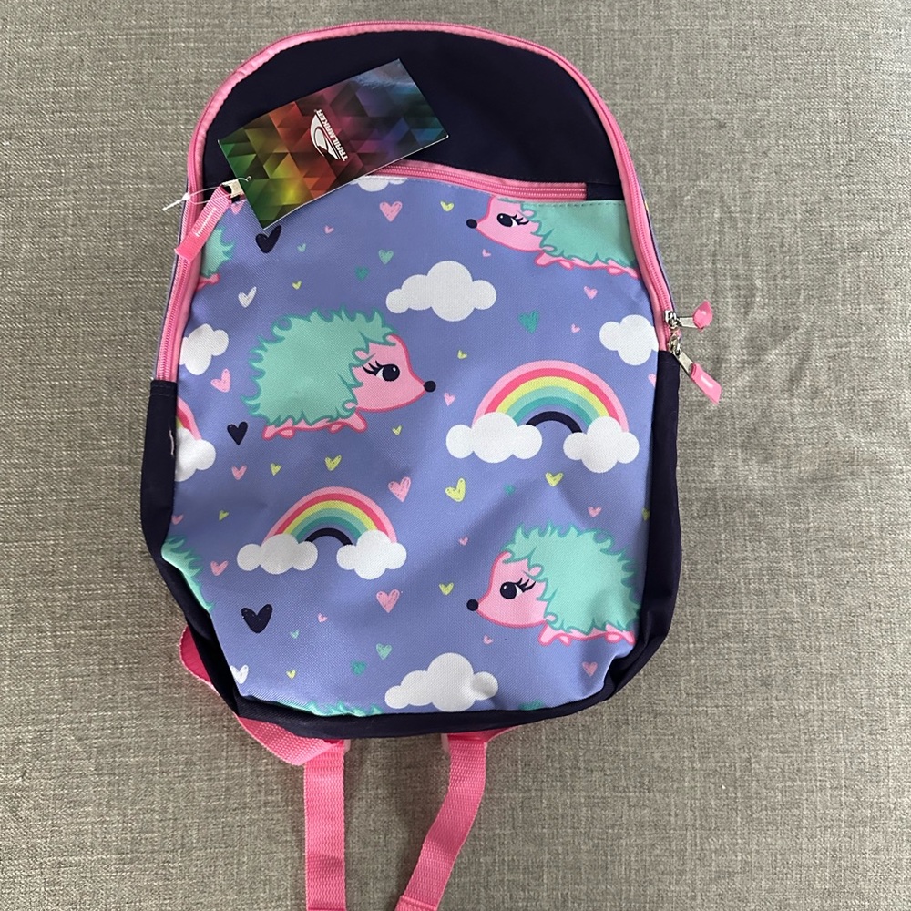 Girls backpack book bag hedgehog rainbow design New